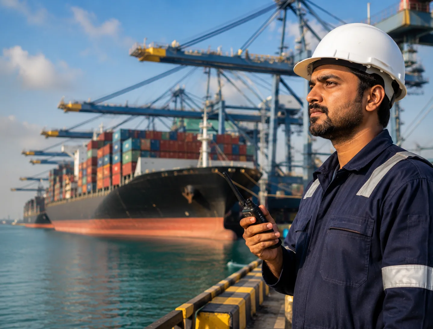 ARCSHIP marine engineer overseeing a container vessel at an Indian port