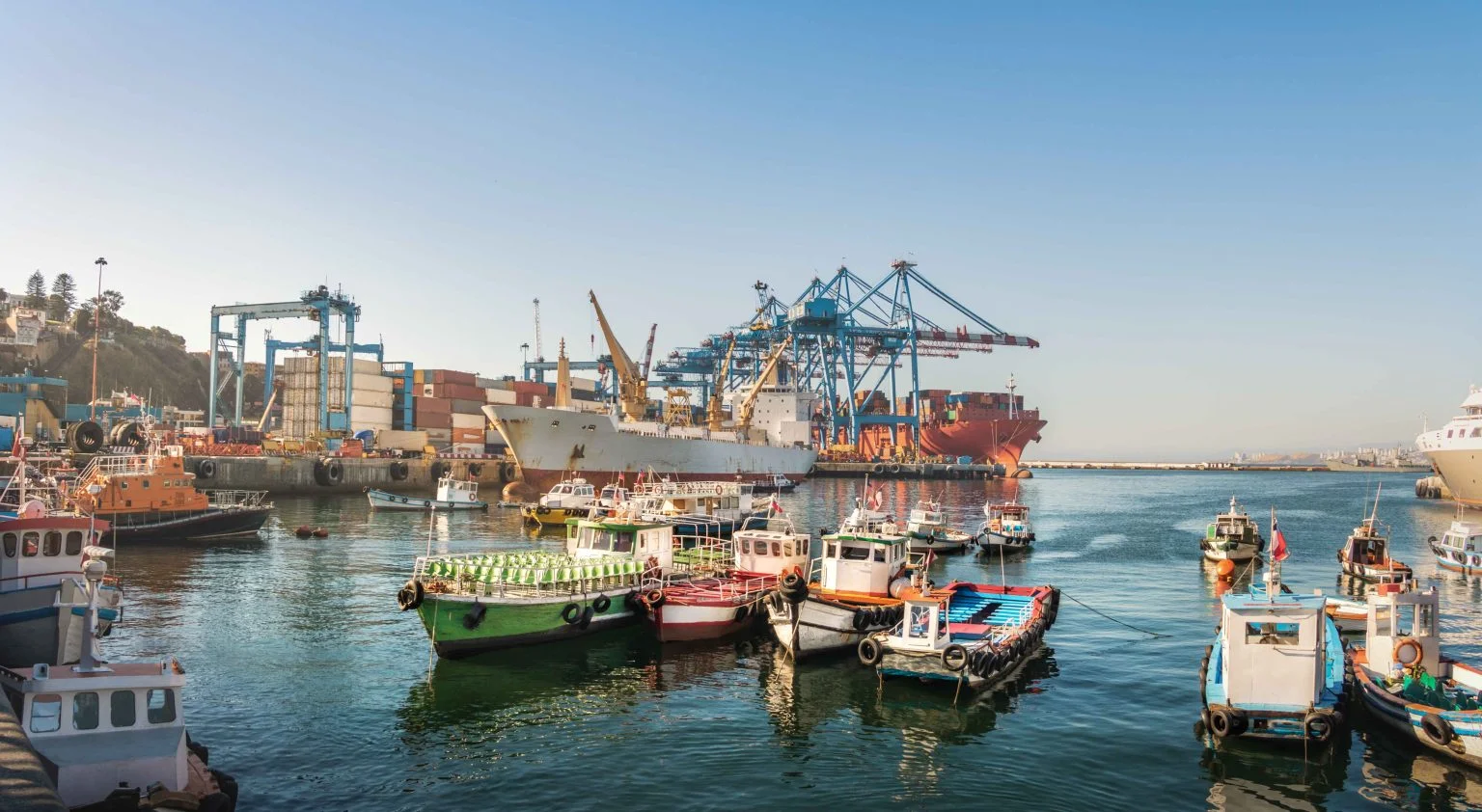 Wide view of a Saudi Arabian commercial port and terminal