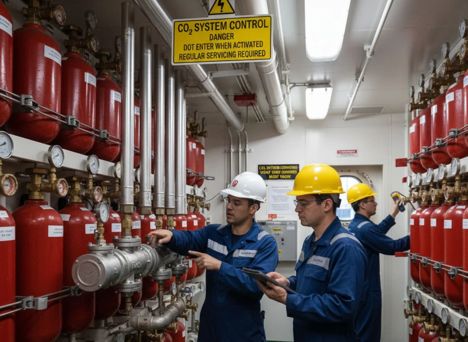 Fixed CO₂ fire-fighting system servicing