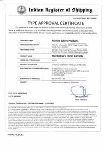Indian Register of Shipping Type Approval Certificate