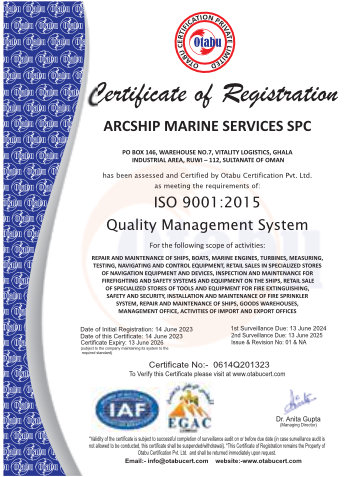 Certificate of Registration Arc Ship MArine Service SPC