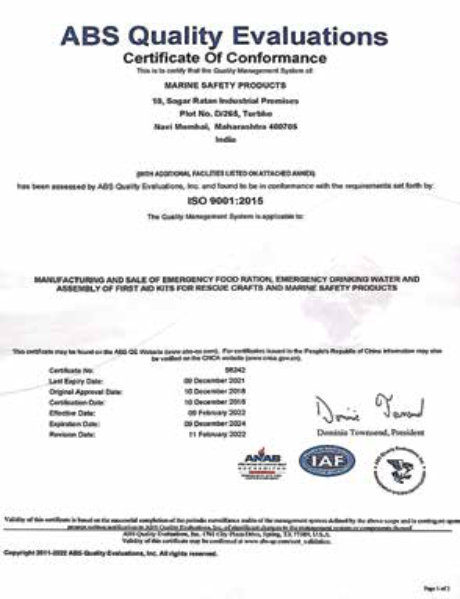 ABS Quality Evaluations Certificate of Conformance
