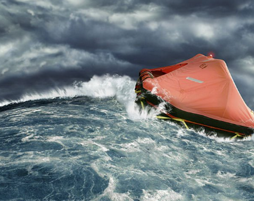 emergency life raft at sea